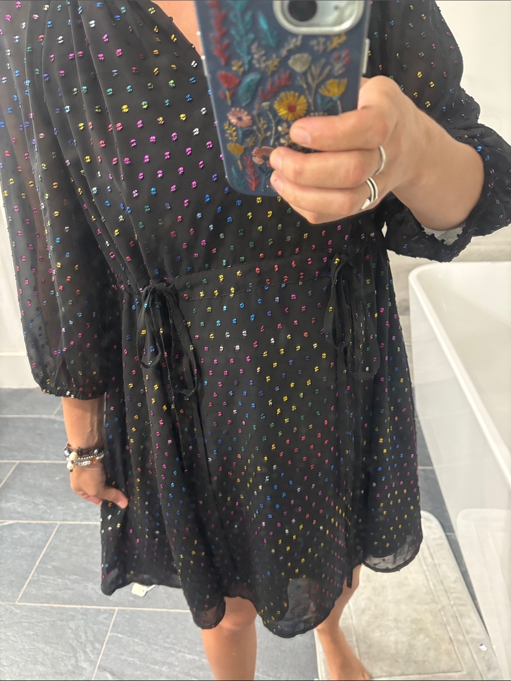 Draper James Black Dress with Multicolor Swiss Dots - Picture 7 of 8